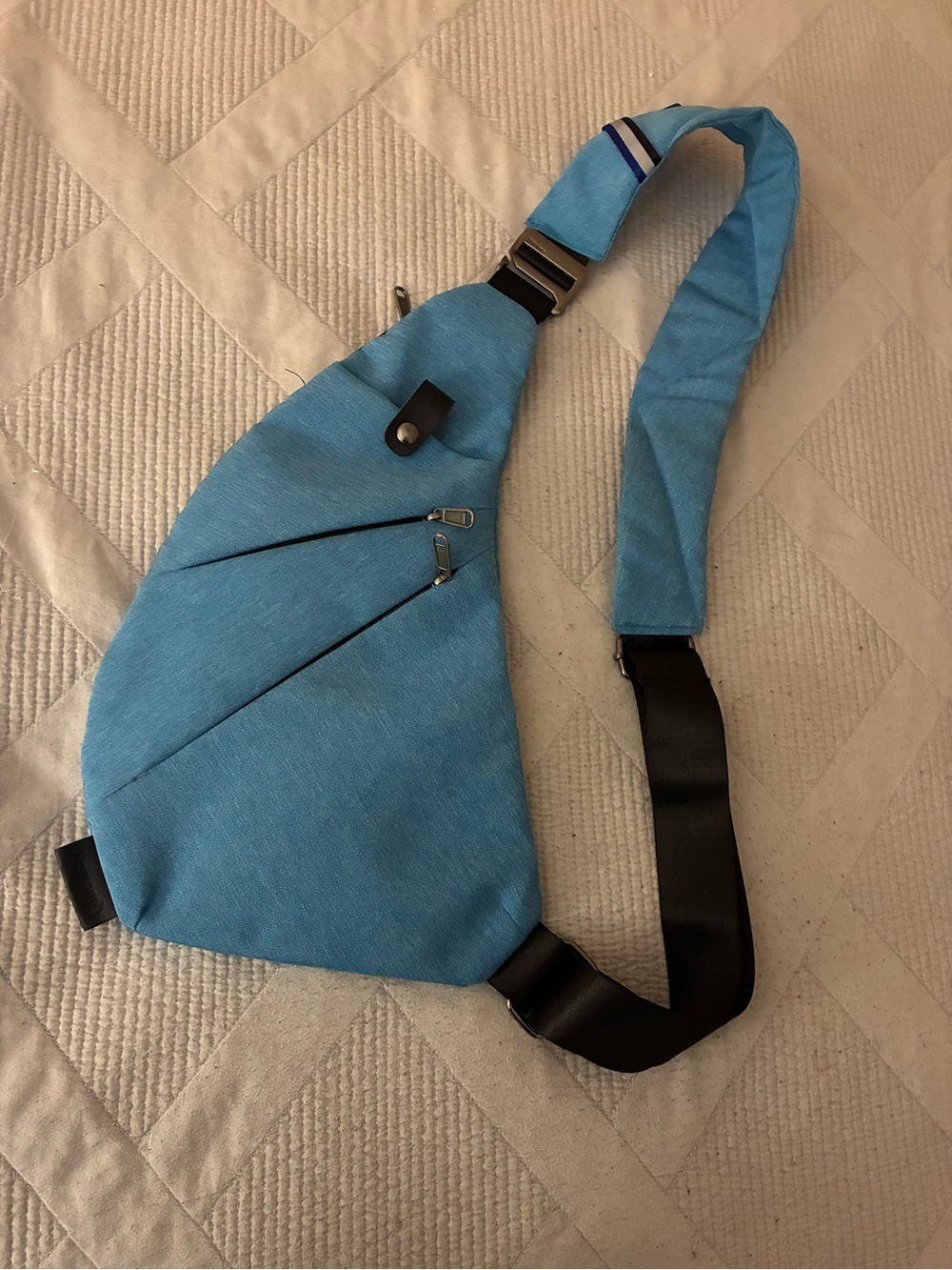Sky Blue Crossbody Anti-Theft Bag with Adjustable Strap for Men or Women